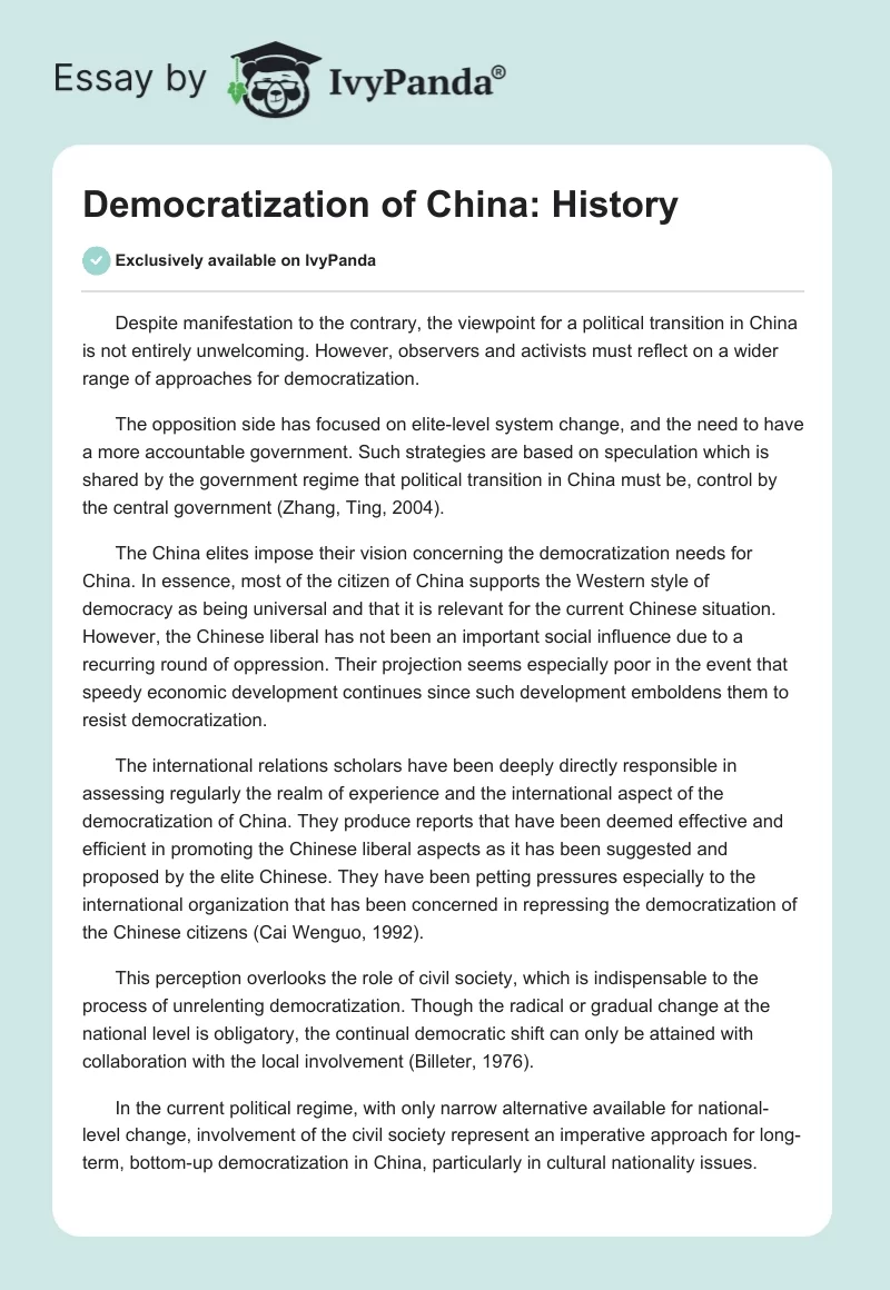 Democratization of China: History. Page 1