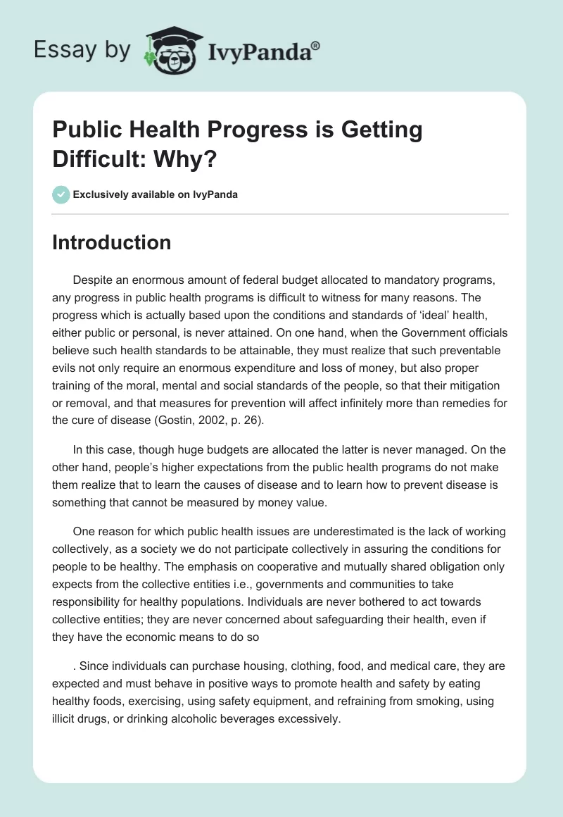 Public Health Progress is Getting Difficult: Why?. Page 1
