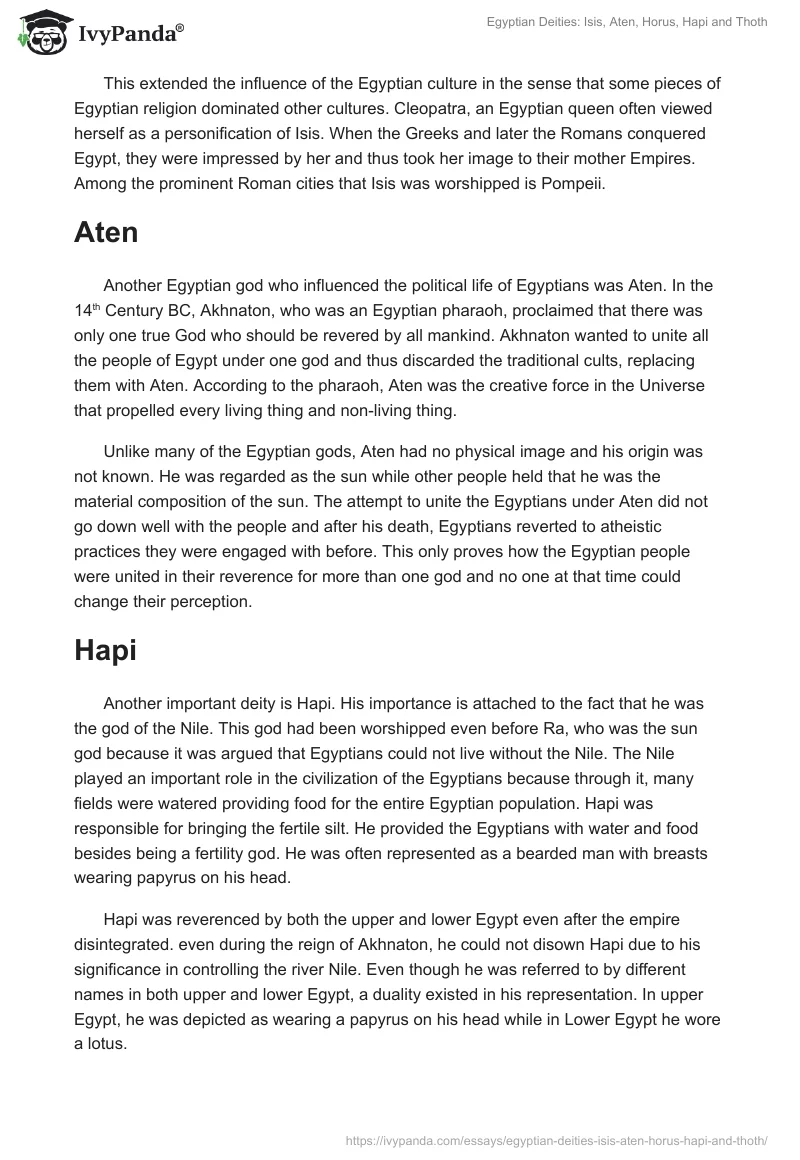 Egyptian Deities: Isis, Aten, Horus, Hapi and Thoth. Page 2