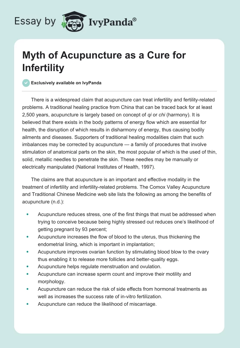 Myth of Acupuncture as a Cure for Infertility. Page 1