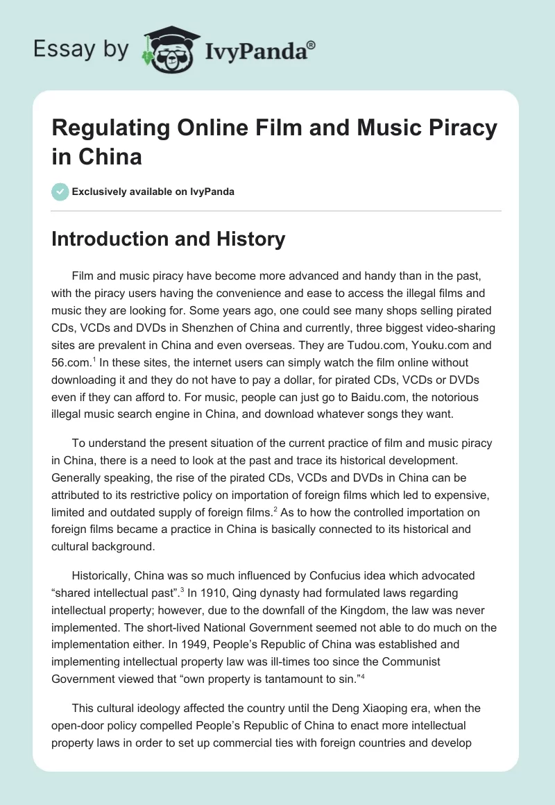 Regulating Online Film and Music Piracy in China. Page 1