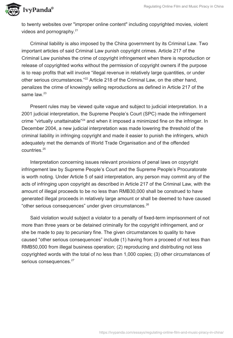 Regulating Online Film and Music Piracy in China. Page 4