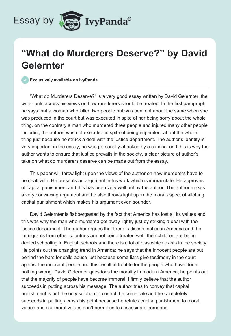 “What do Murderers Deserve?” by David Gelernter. Page 1