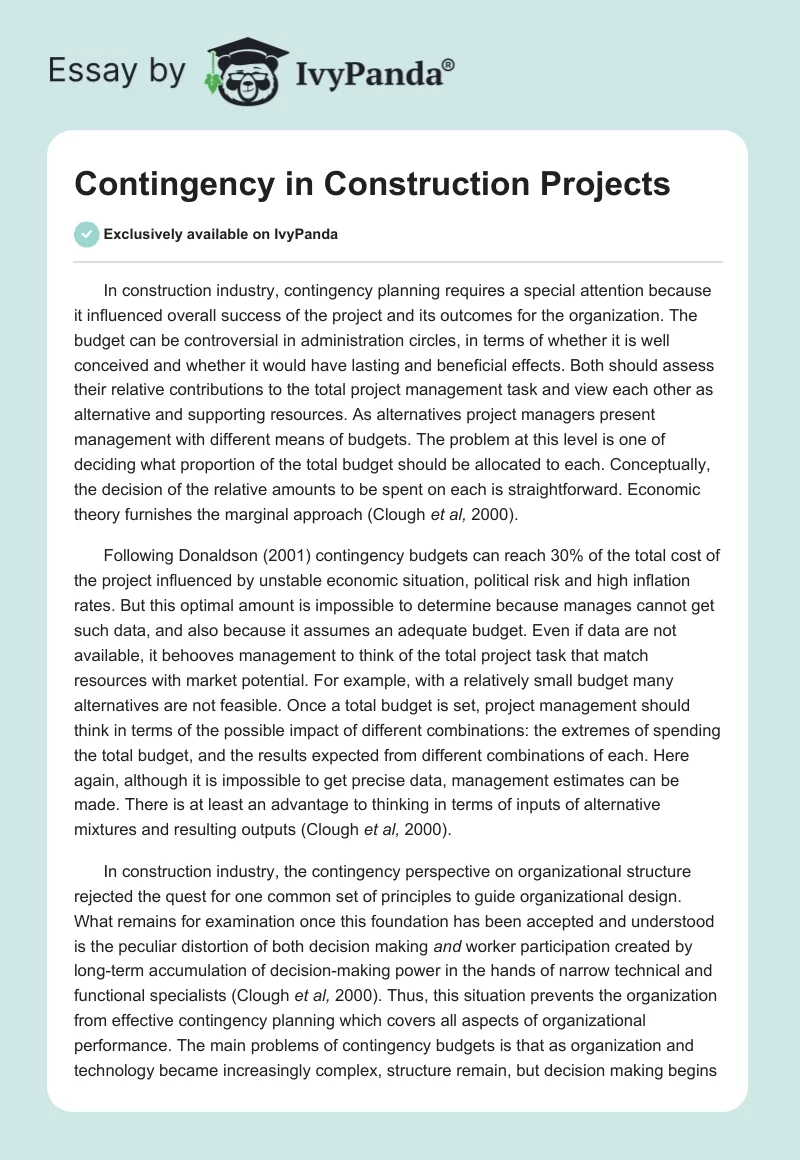 Contingency in Construction Projects. Page 1