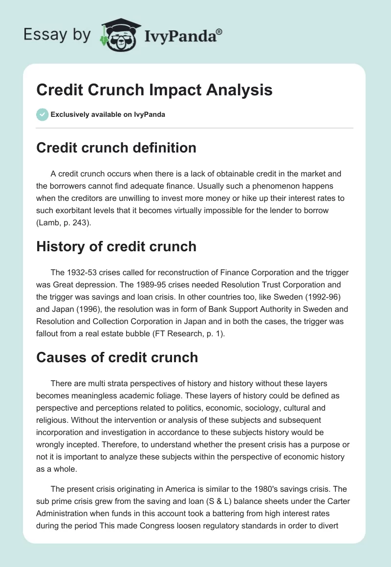 Credit Crunch Impact Analysis. Page 1