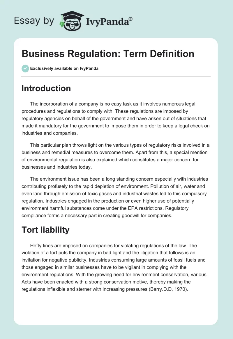 Business Regulation: Term Definition. Page 1
