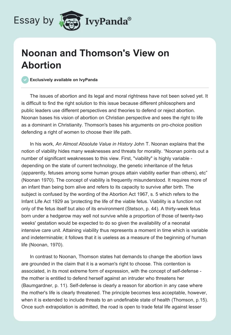 Noonan and Thomson's View on Abortion. Page 1