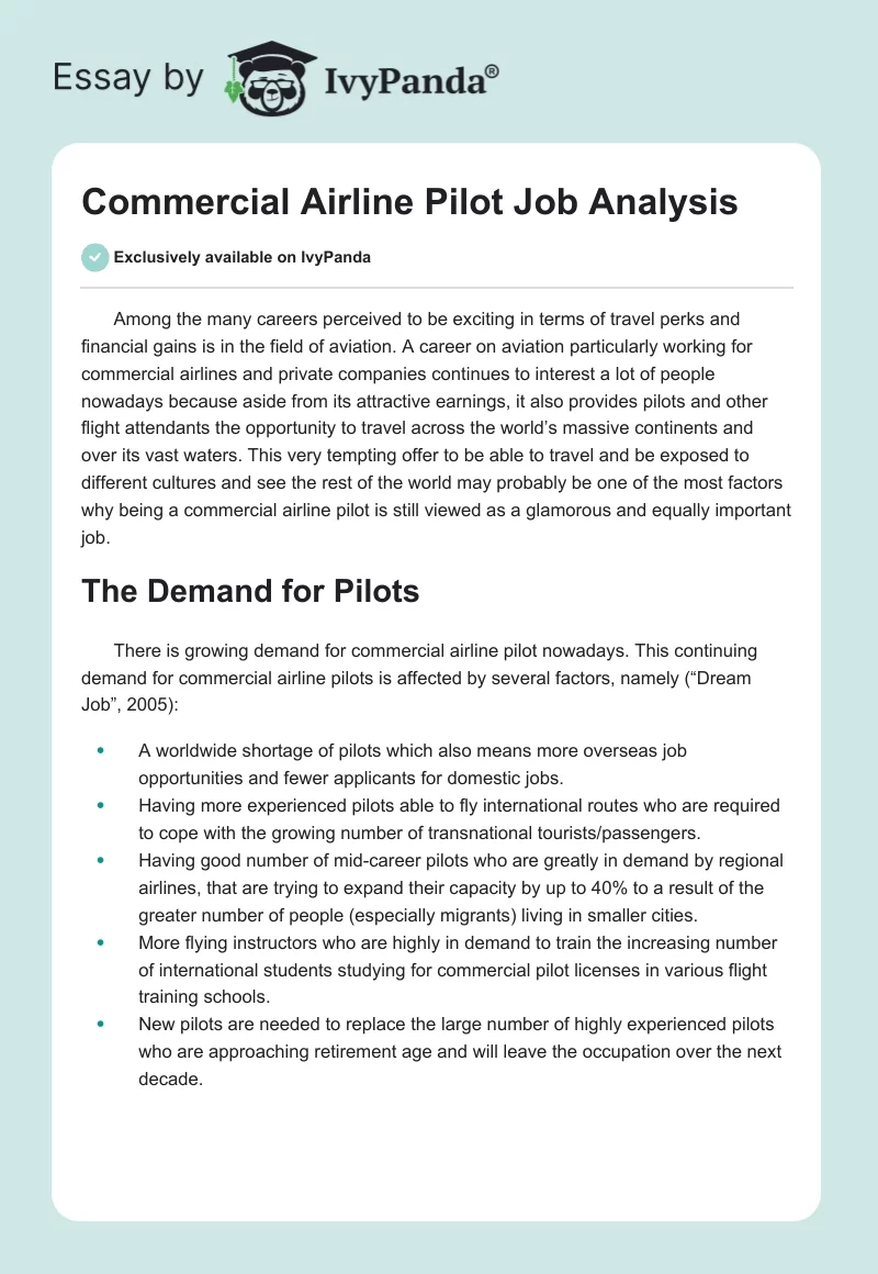 Commercial Airline Pilot Job Analysis. Page 1