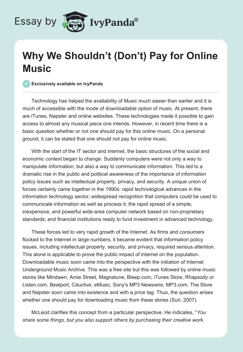 Why We Shouldn’t (Don’t) Pay for Online Music. Page 1