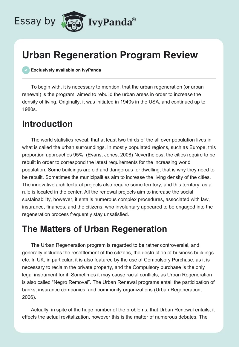 Urban Regeneration Program Review. Page 1