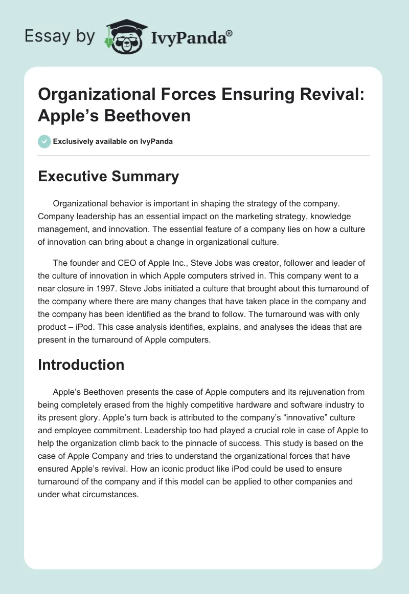 Organizational Forces Ensuring Revival: Apple’s Beethoven. Page 1