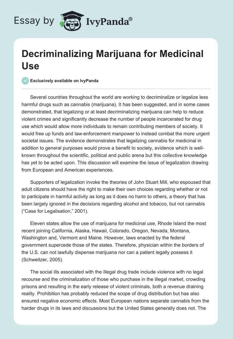 Decriminalizing Marijuana for Medicinal Use. Page 1