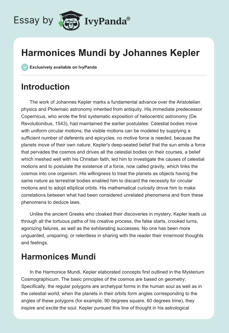 Harmonices Mundi by Johannes Kepler. Page 1