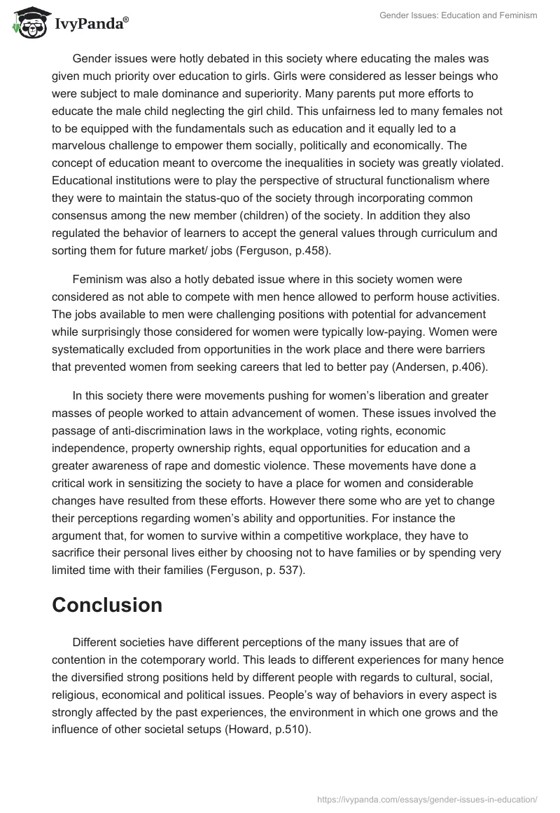 Gender Issues: Education and Feminism. Page 2
