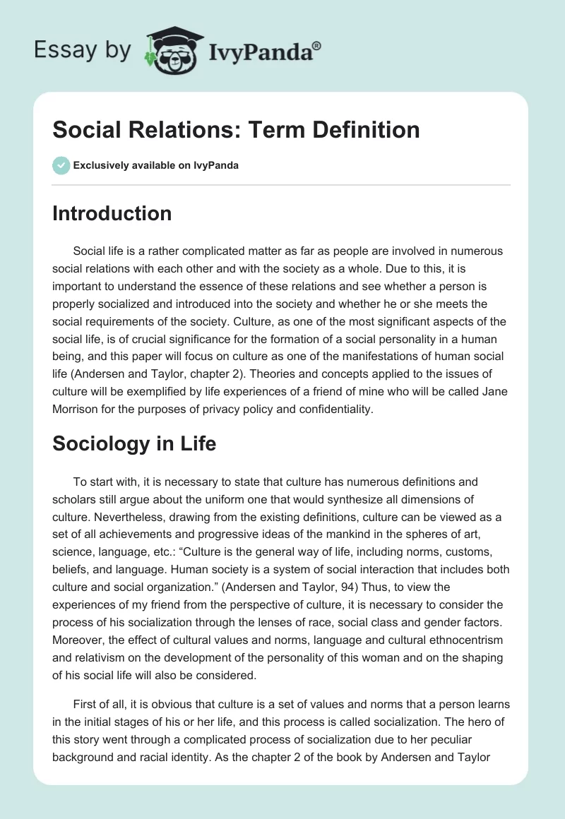 Social Relations: Term Definition. Page 1