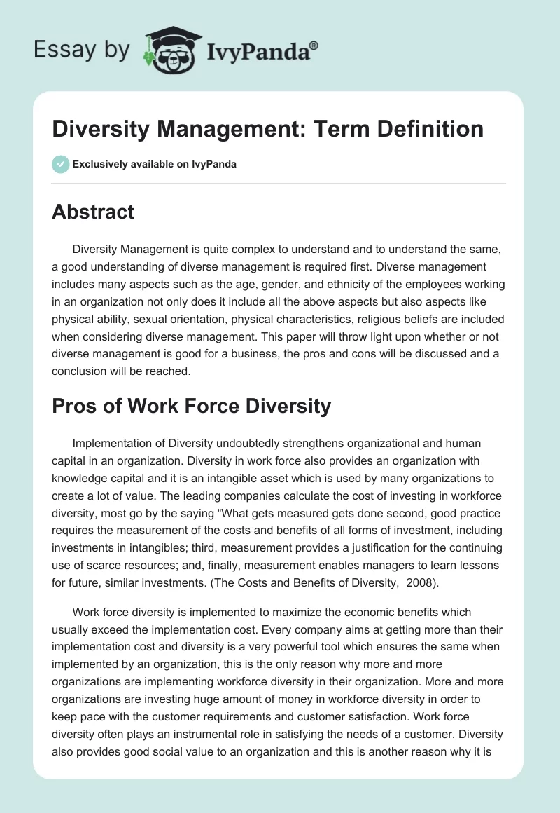 Diversity Management: Term Definition. Page 1