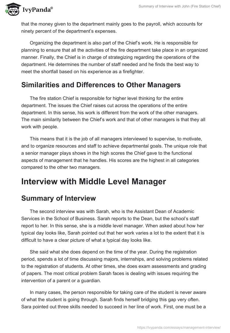 Summary of Interview with John (Fire Station Chief). Page 2
