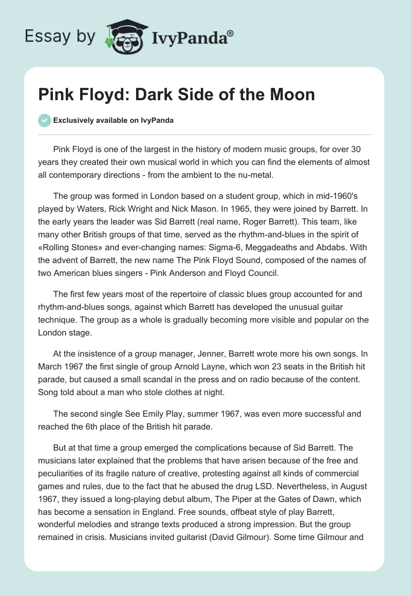 Pink Floyd: Dark Side of the Moon. Page 1