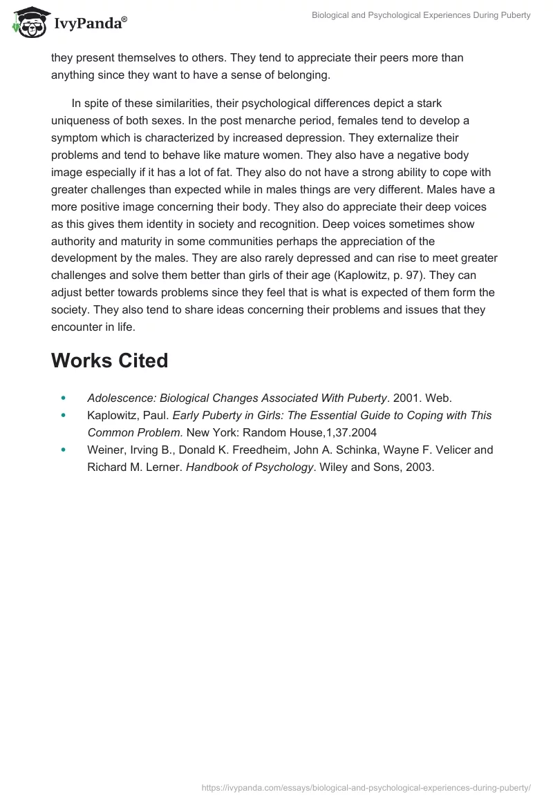 Biological and Psychological Experiences During Puberty. Page 2