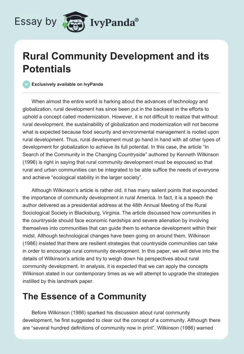 Rural Community Development and its Potentials. Page 1