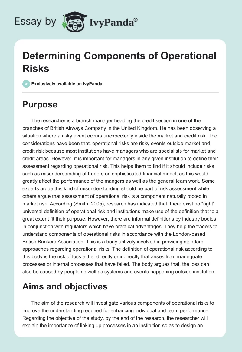 Determining Components of Operational Risks. Page 1