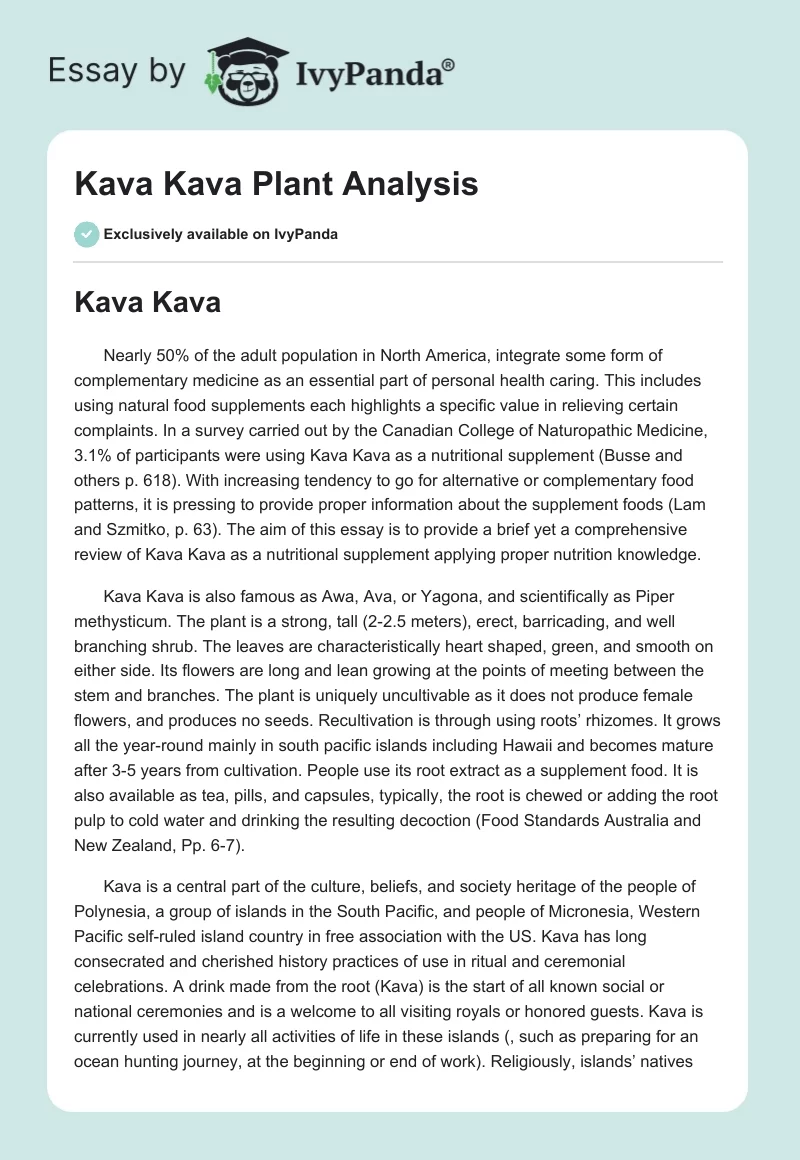 Kava Kava Plant Analysis. Page 1