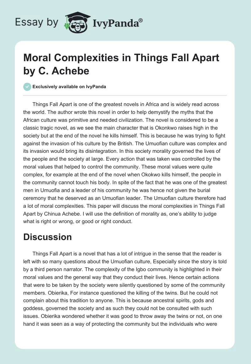 Moral Complexities in Things Fall Apart by C. Achebe. Page 1