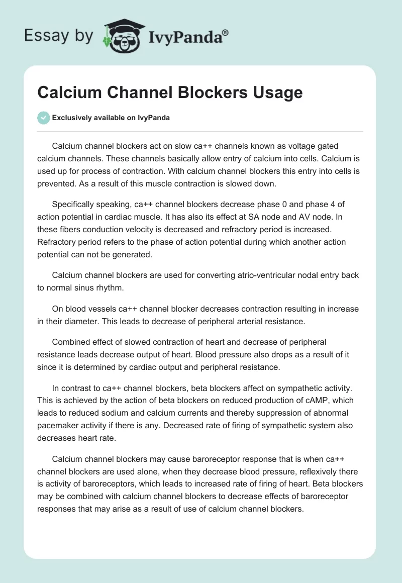 Calcium Channel Blockers Usage. Page 1