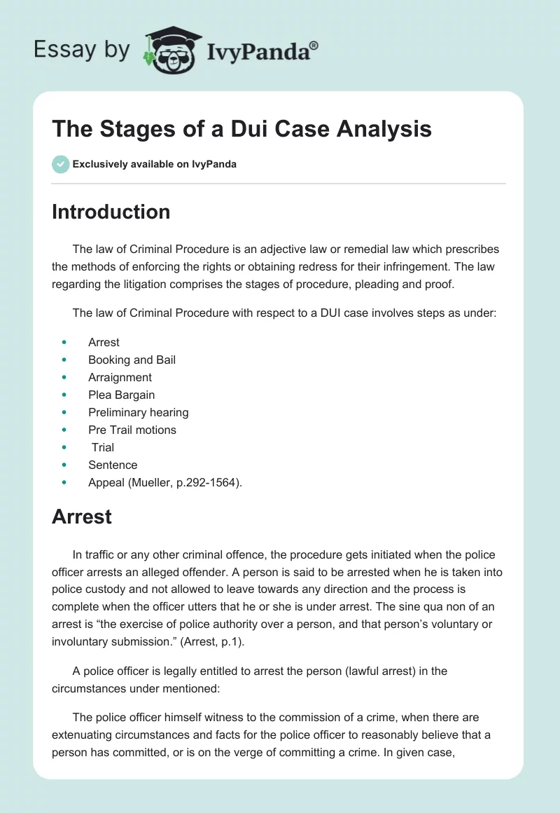 The Stages of a Dui Case Analysis. Page 1
