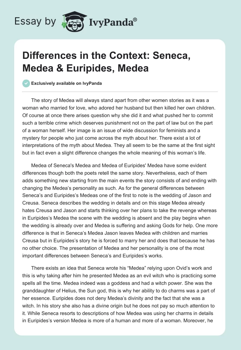 Differences in the Context: Seneca, Medea & Euripides, Medea. Page 1