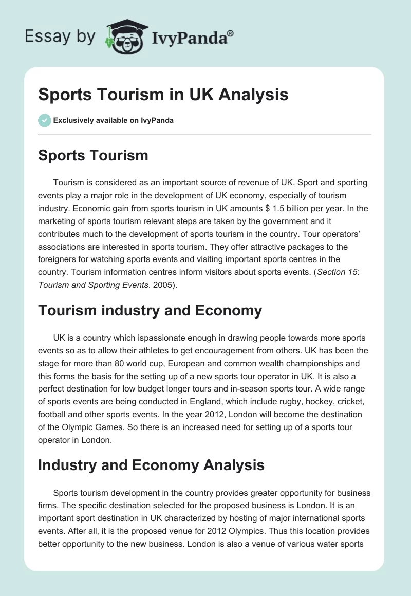 Sports Tourism in UK Analysis. Page 1