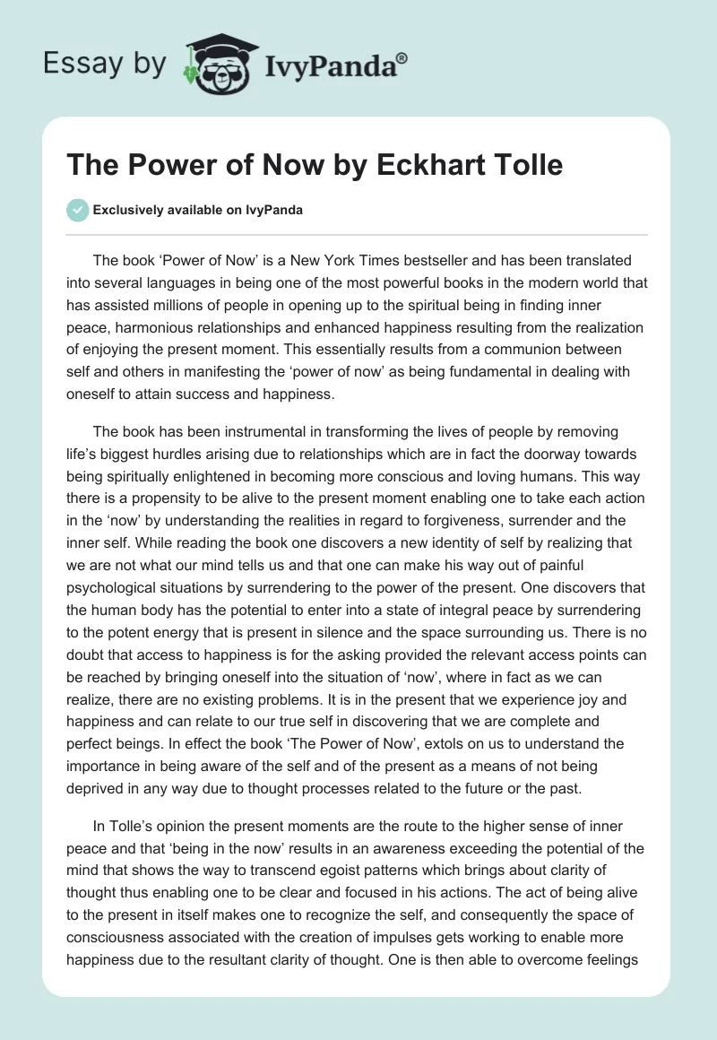 "The Power of Now" by Eckhart Tolle. Page 1