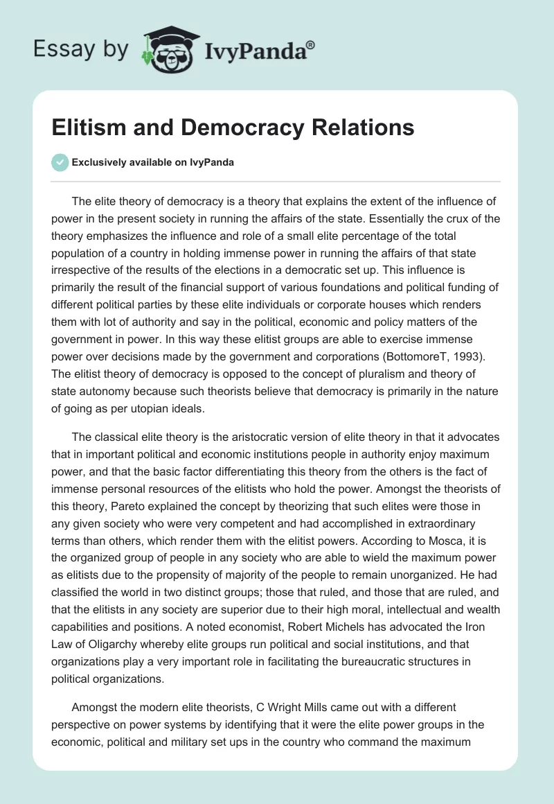 Elitism and Democracy Relations. Page 1