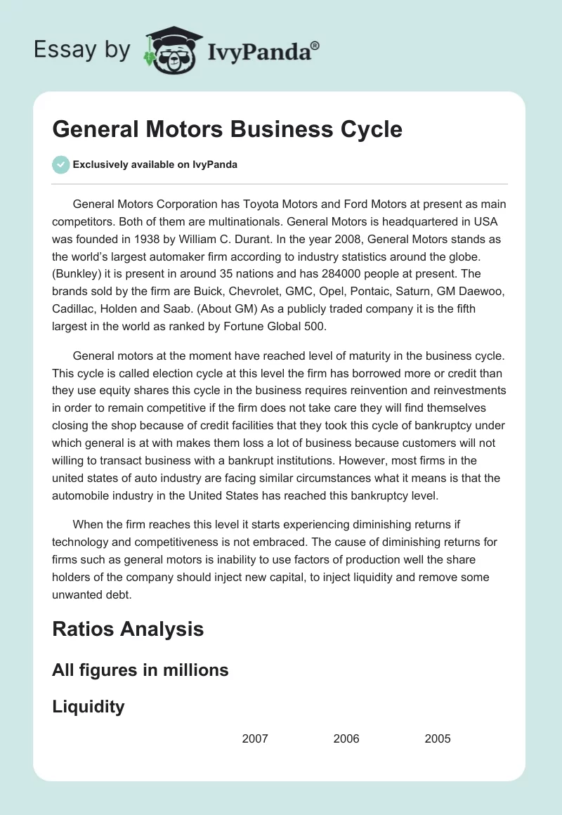 General Motors Business Cycle. Page 1