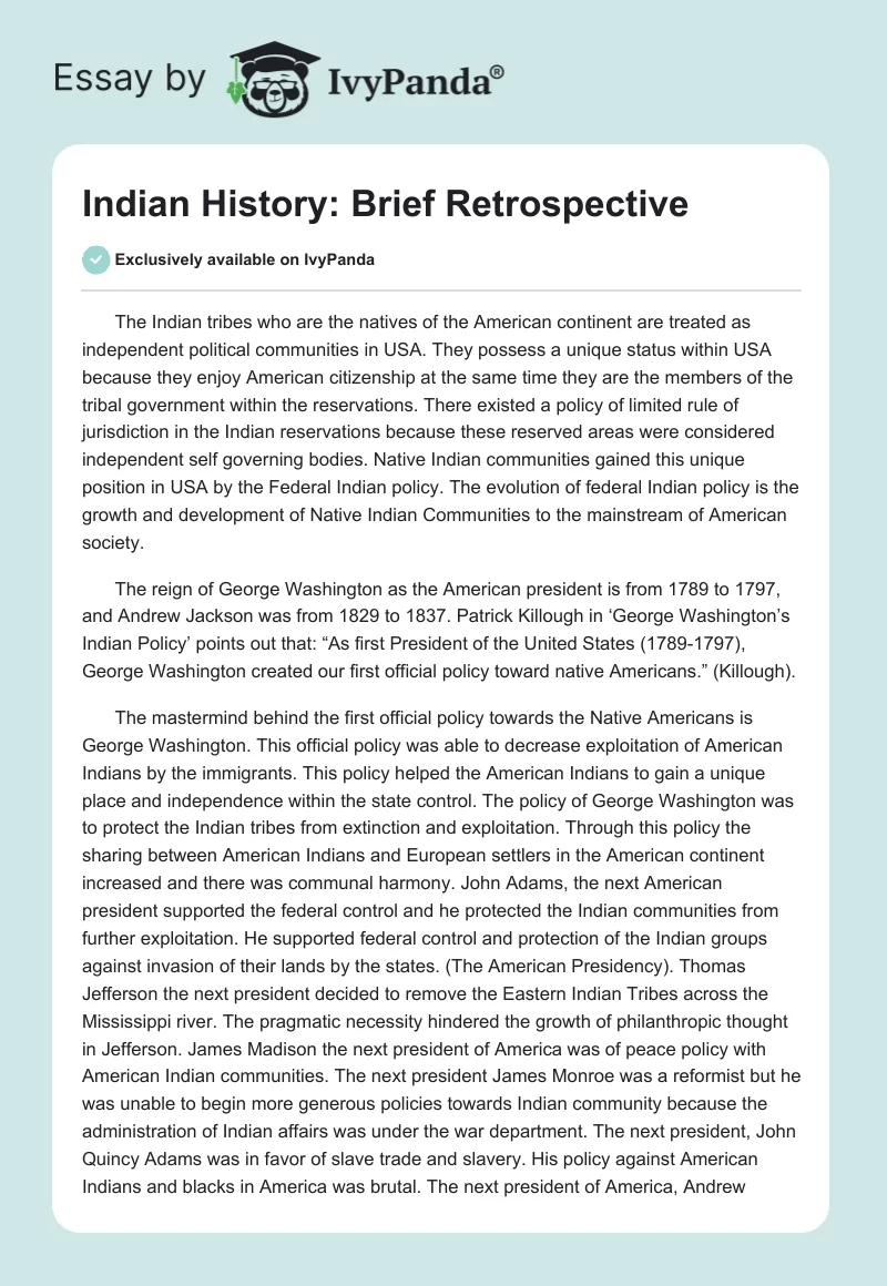 Indian History: Brief Retrospective. Page 1
