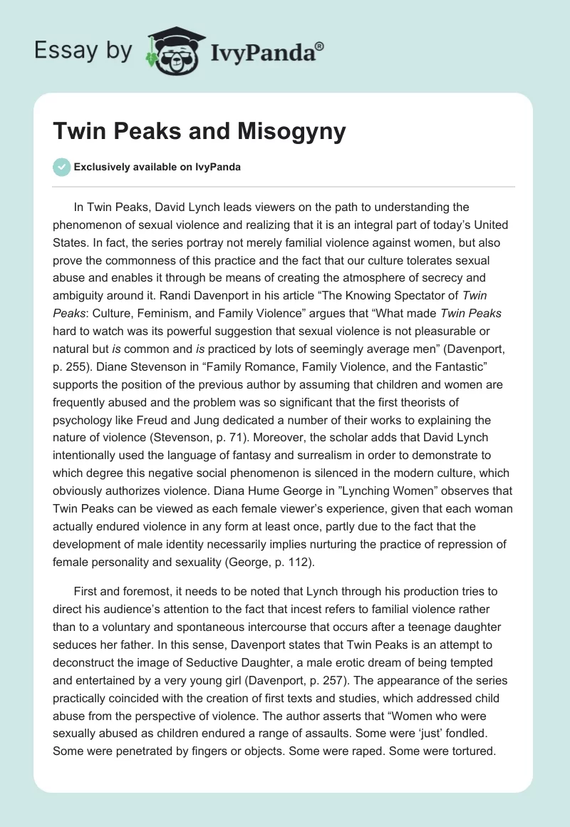 Twin Peaks and Misogyny. Page 1