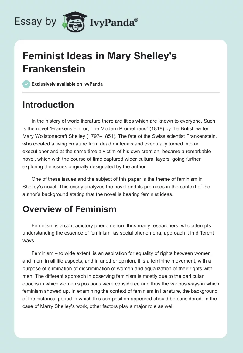 Feminist Ideas in Mary Shelley's "Frankenstein". Page 1