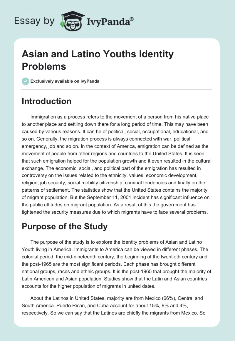 Asian and Latino Youths Identity Problems. Page 1