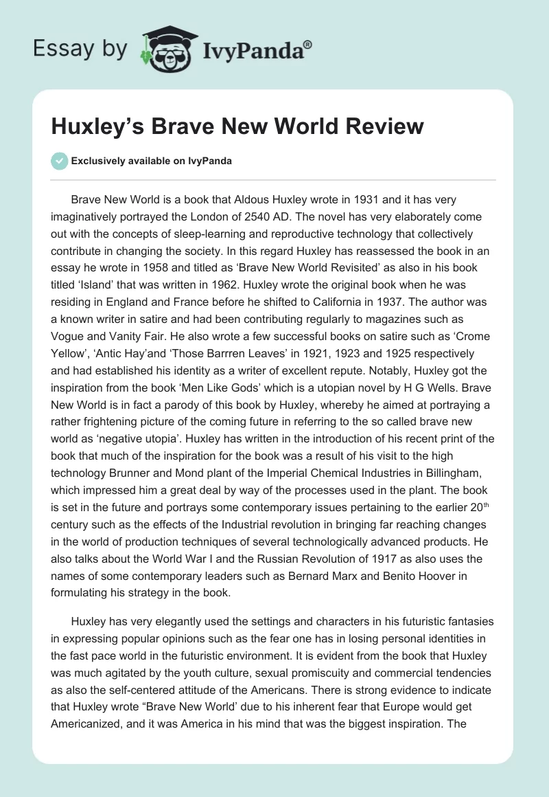 Huxley’s Brave New World Review. Page 1