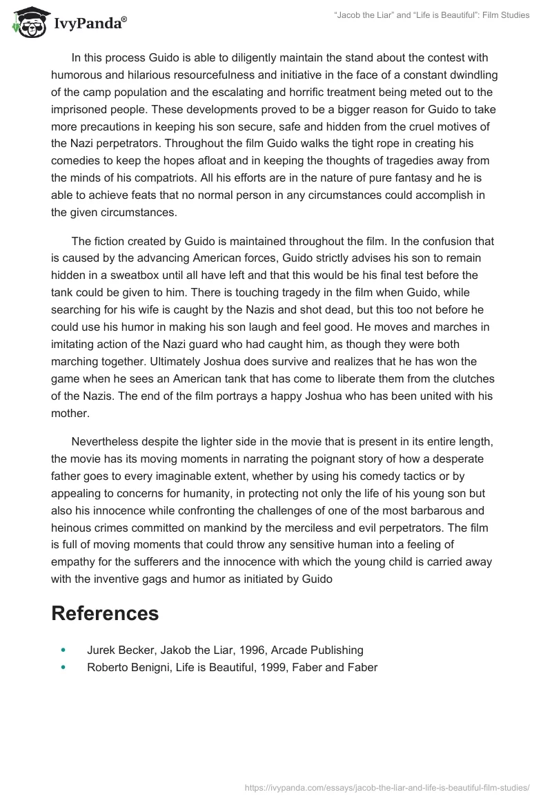 “Jacob the Liar” and “Life is Beautiful”: Film Studies. Page 4