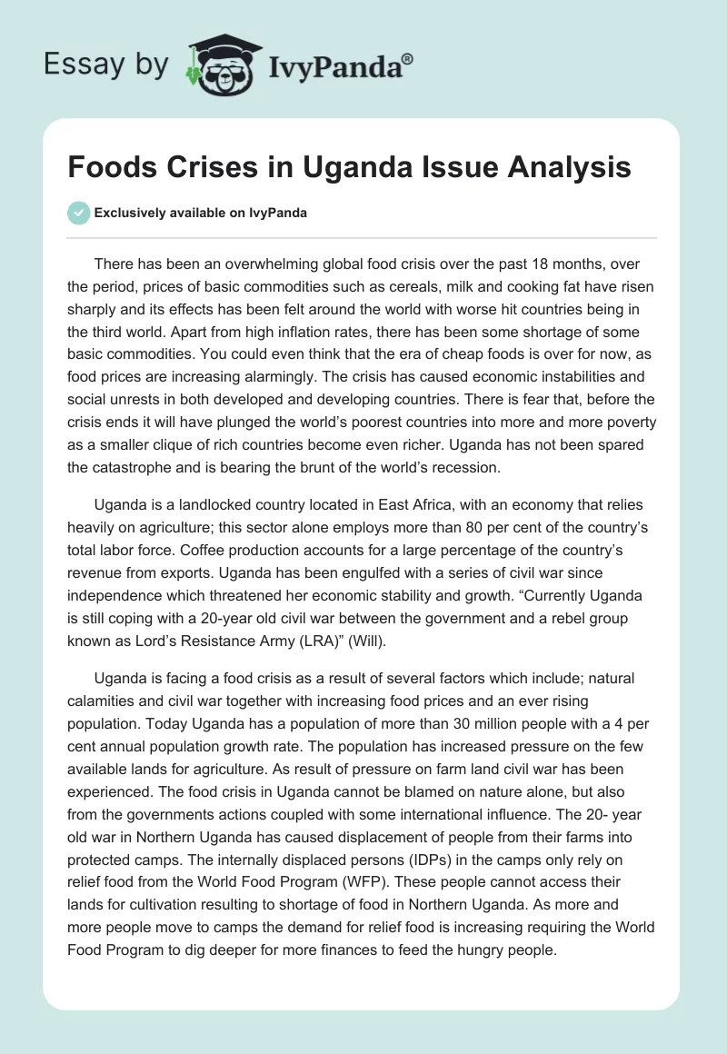 Foods Crises in Uganda Issue Analysis. Page 1