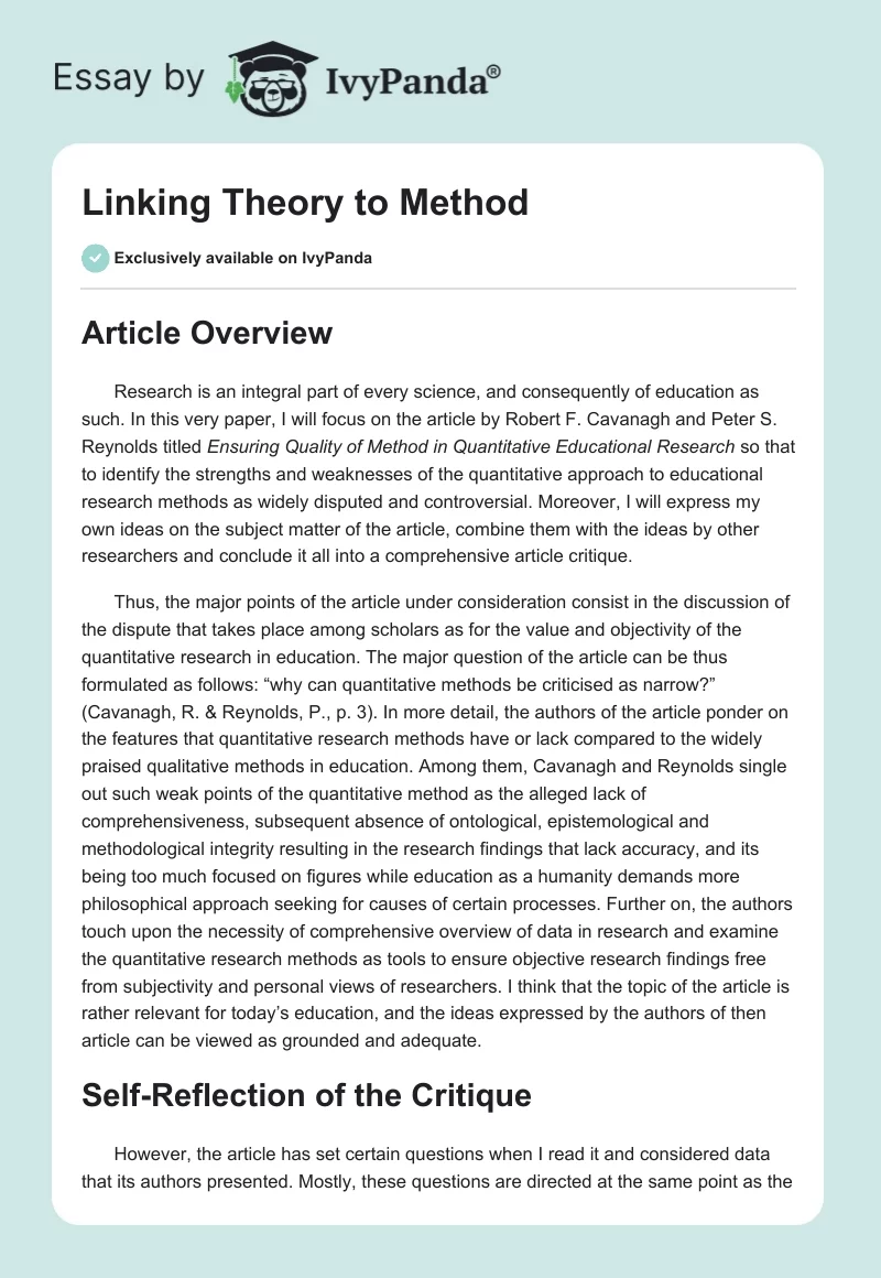 Linking Theory to Method. Page 1