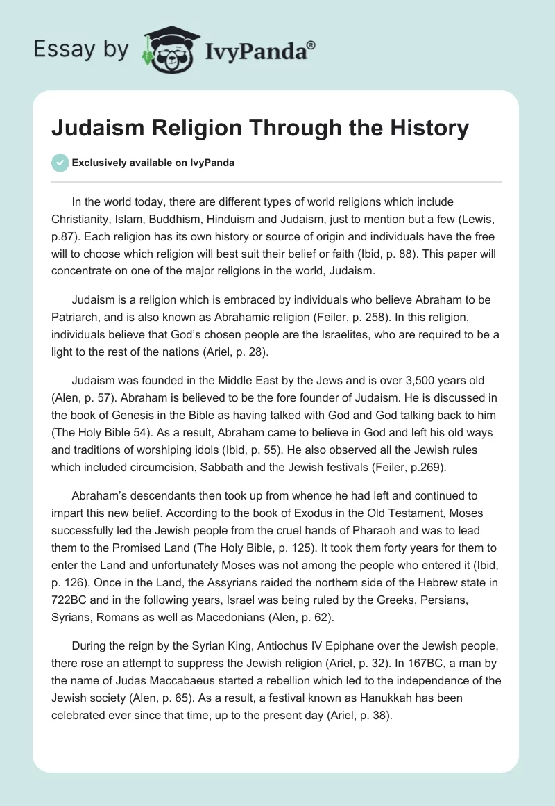 Judaism Religion Through the History. Page 1