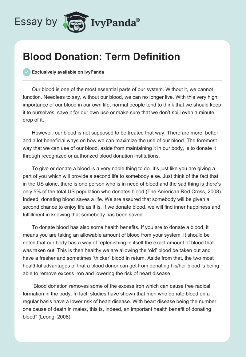 Blood Donation: Term Definition. Page 1