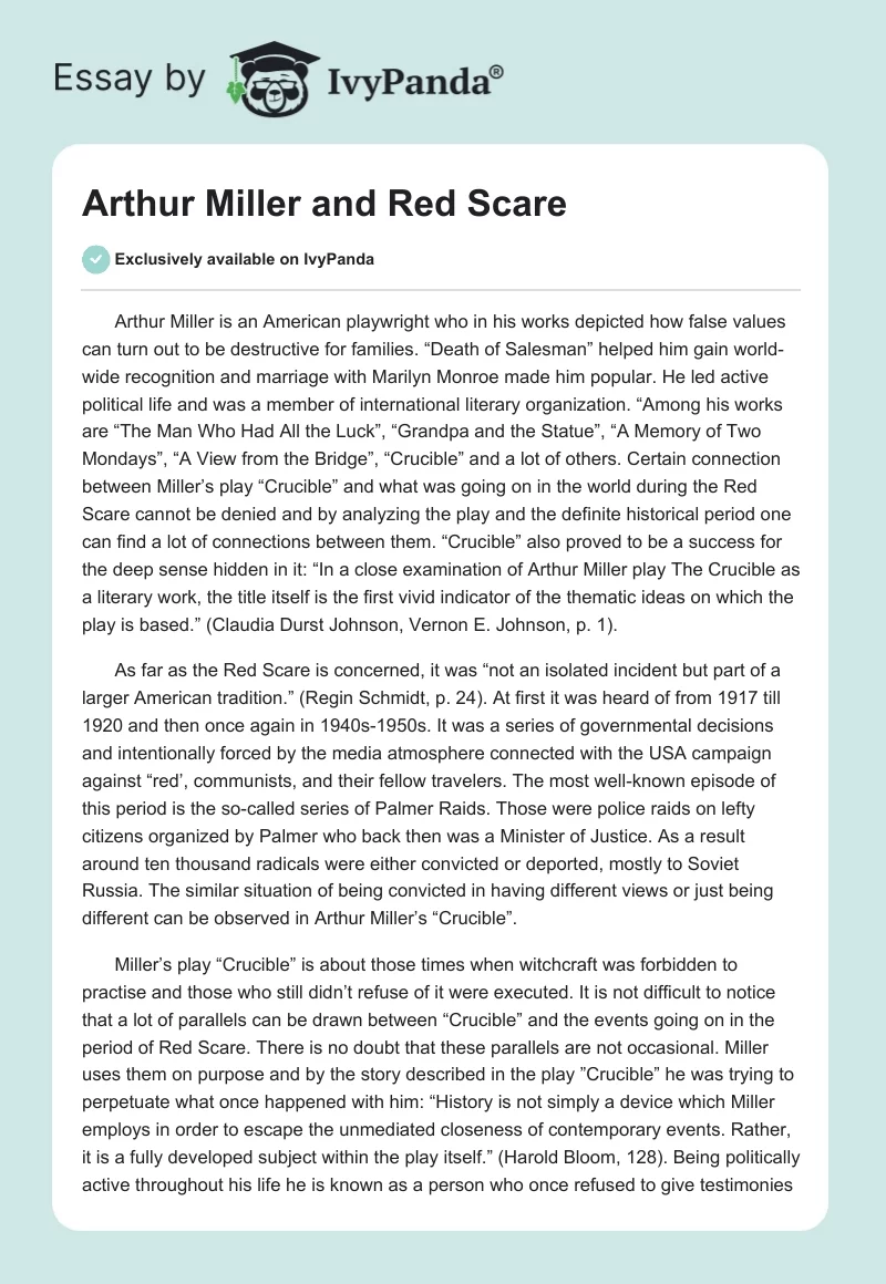 Arthur Miller and Red Scare. Page 1