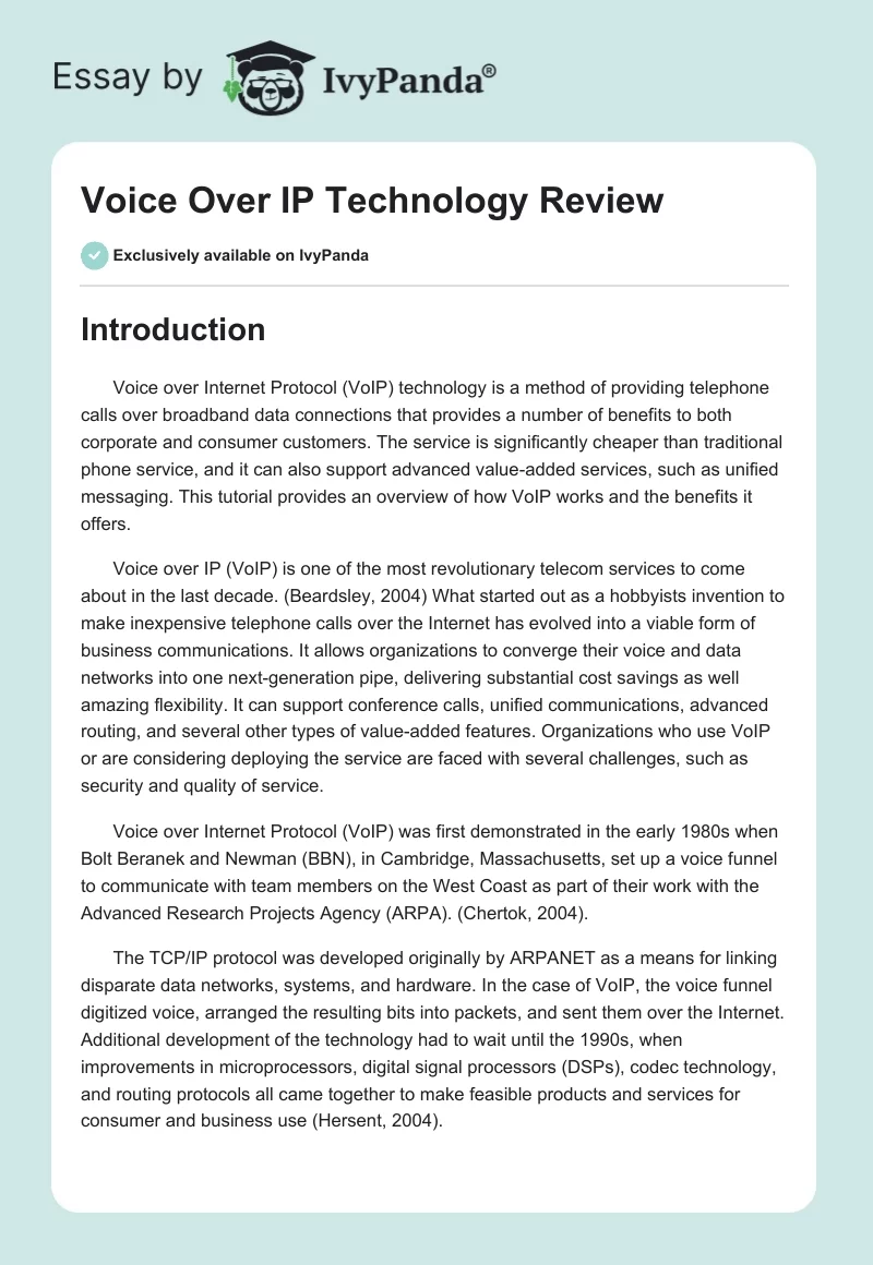 Voice Over IP Technology Review. Page 1