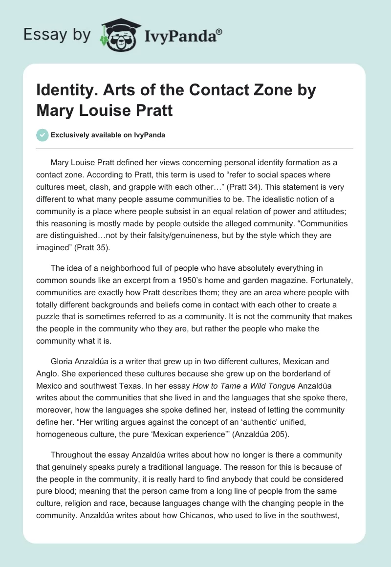 Identity. Arts of the Contact Zone by Mary Louise Pratt. Page 1