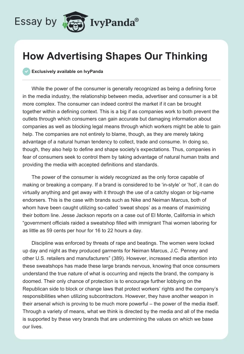 How Advertising Shapes Our Thinking. Page 1