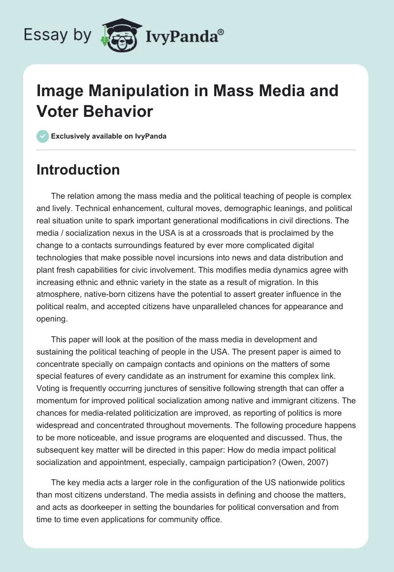 Image Manipulation in Mass Media and Voter Behavior. Page 1