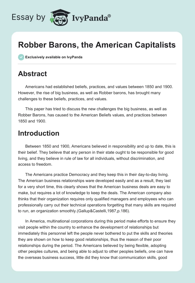 Robber Barons, the American Capitalists. Page 1